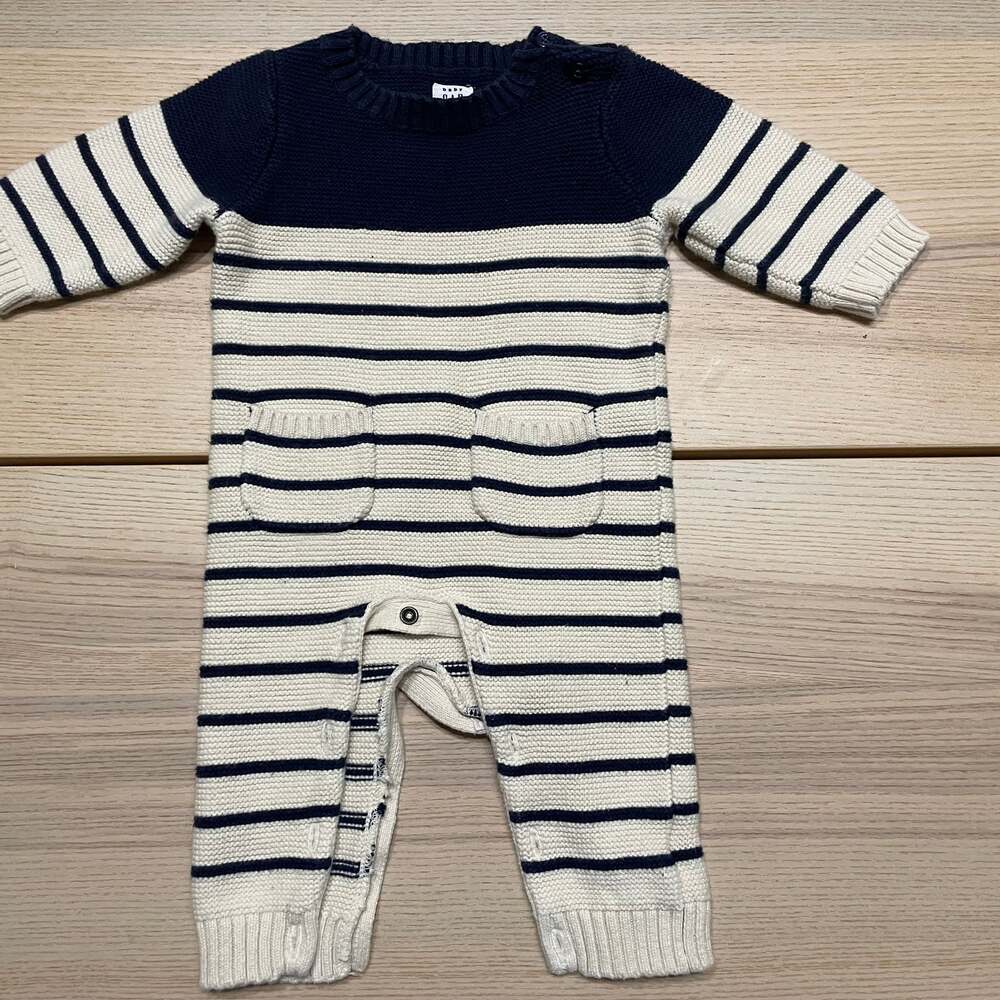 EUC Baby Gap Navy and White Stripe Brannan Sweater One-Piece Romper 3-6 Months